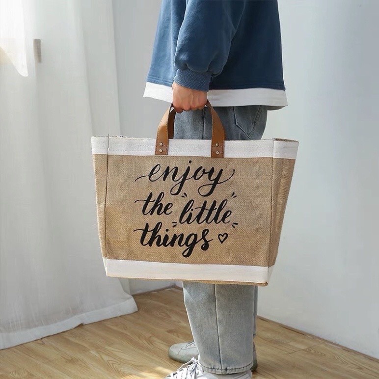 Túi cói Enjoy vai bằng da xinh xắn bỏ cả thế giới đồ đạc đi biển