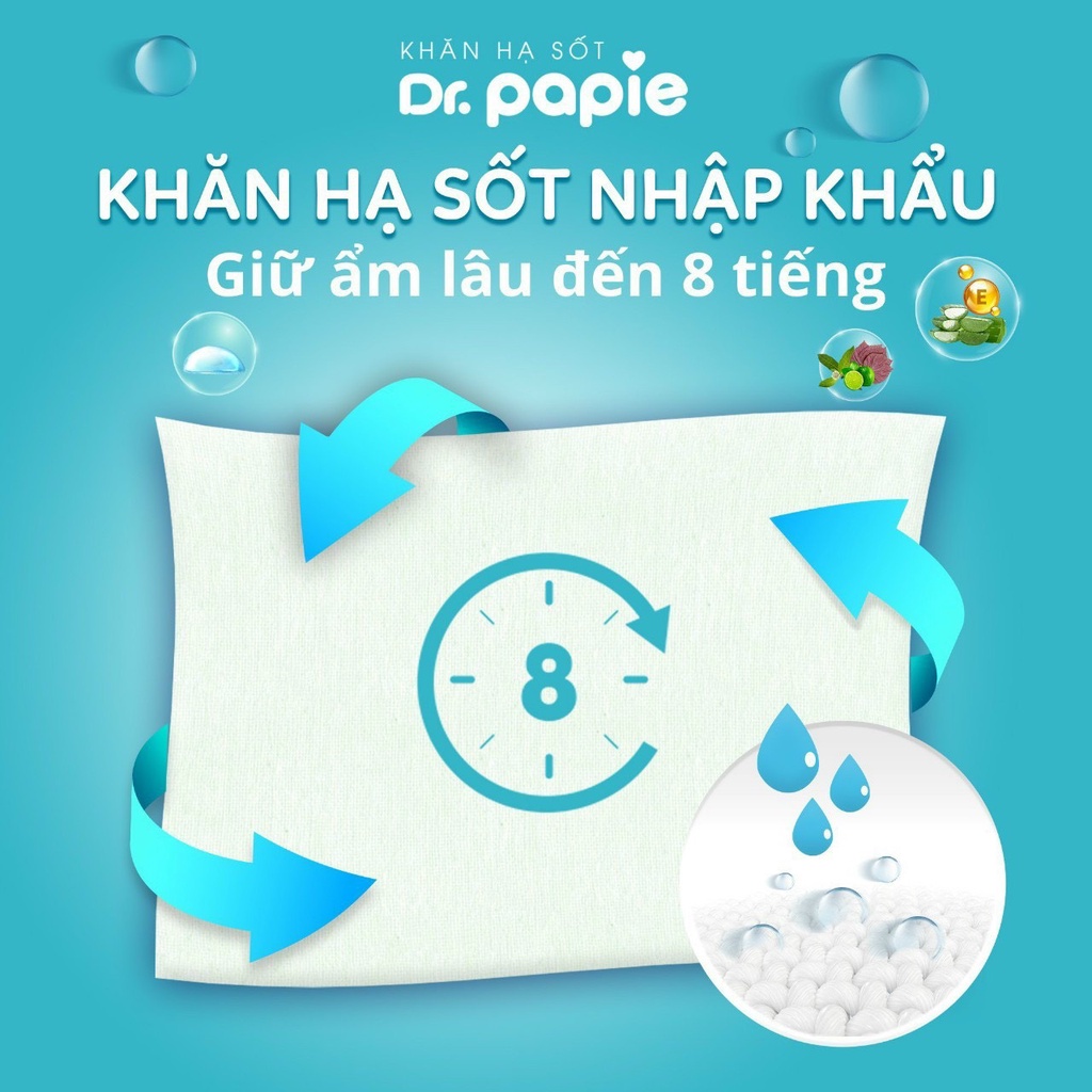 [CHÍNH HÃNG] Khăn lau hạ sốt cho bé từ sơ sinh hộp 5 gói x 5 khăn Dr Papie