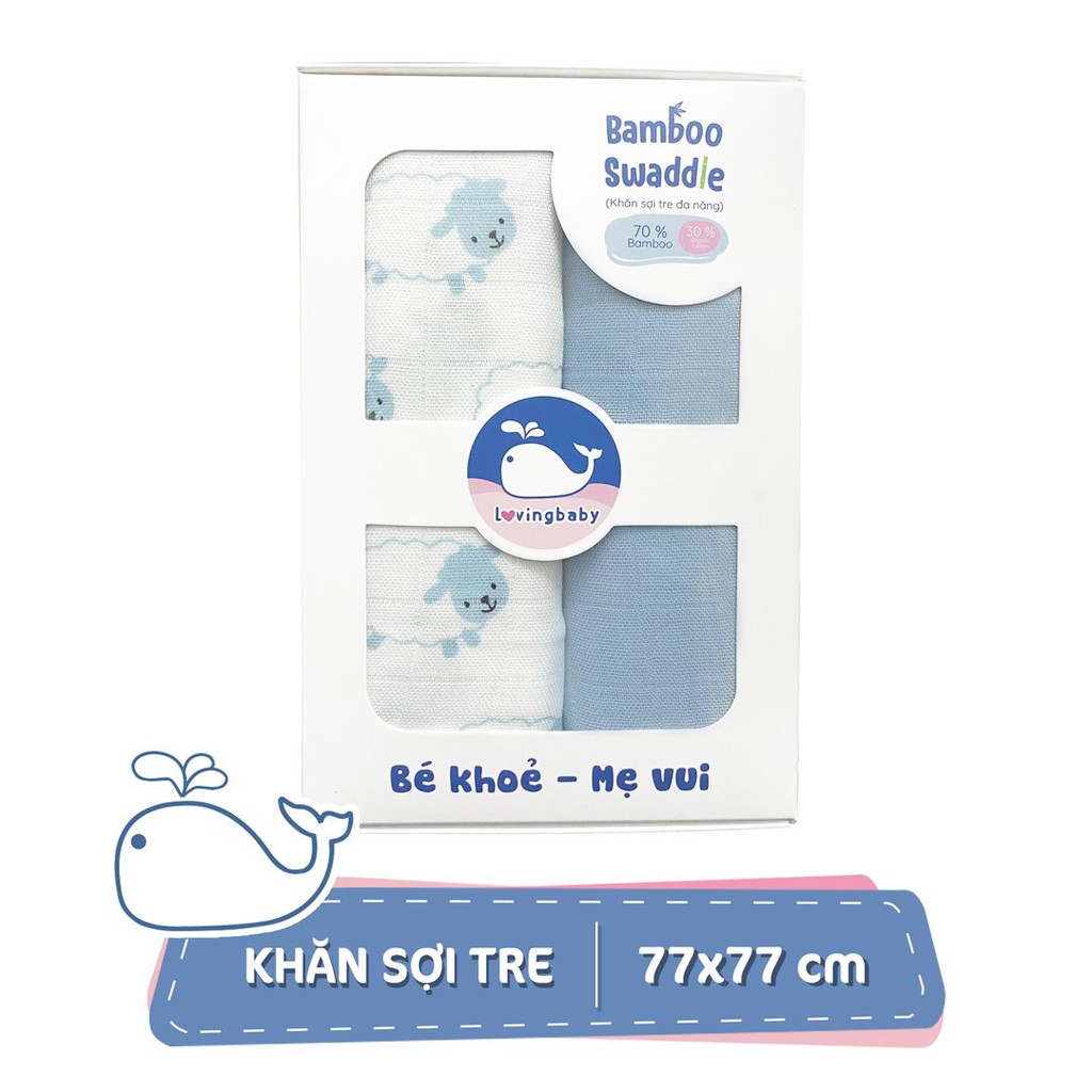 Khăn tắm sợi tre, khăn quấn bé sơ sinh sợi tre Lovingbaby - kích thước 77x77cm (2 chiếc/hộp)