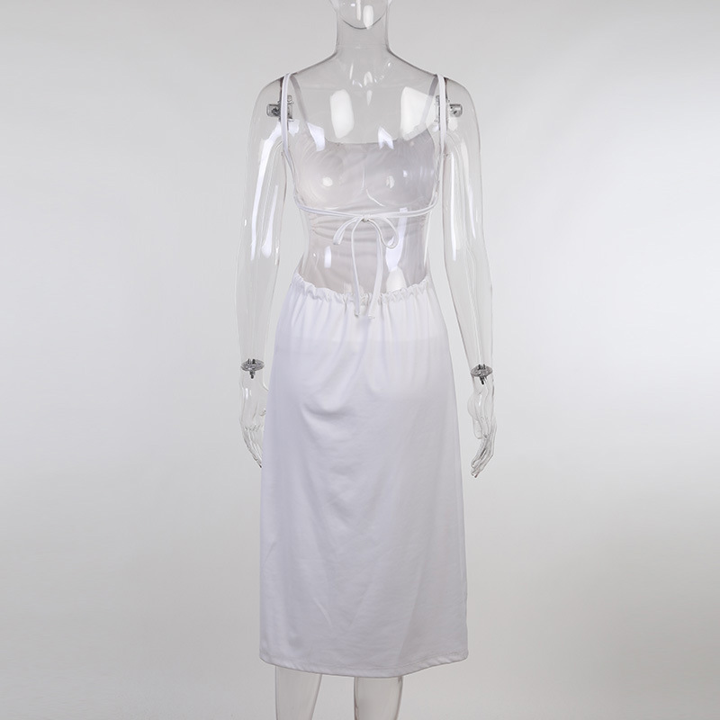 DUNEA Đầm dài hở lưng phối dây rút thanh lịch cho nữ