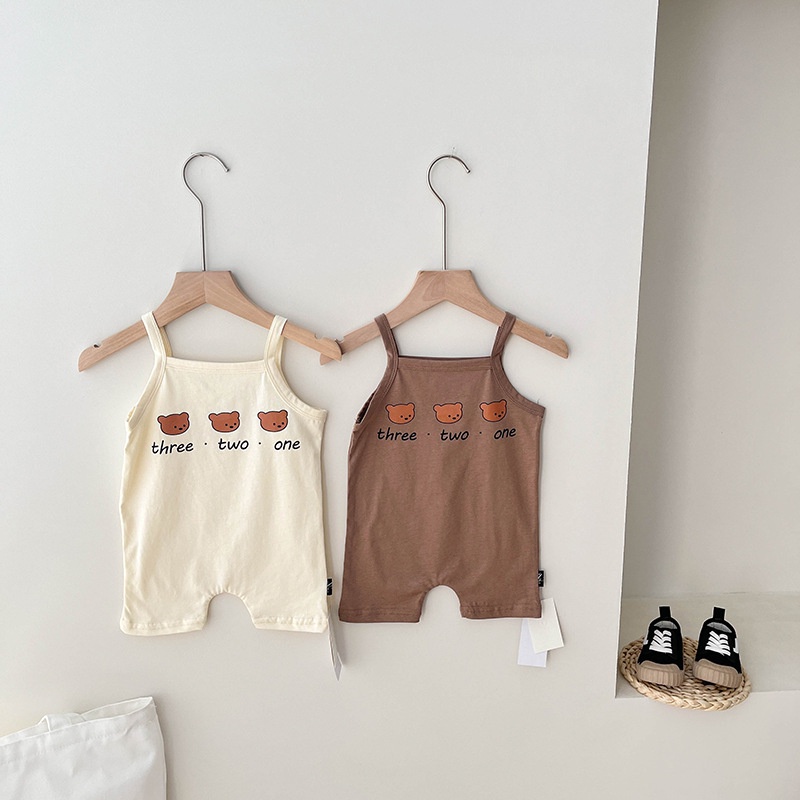 Bộ Áo Liền Quần Hai Dây In Hình Gấu Dễ Thương Phong Cách Hàn Quốc Thời Trang Mùa Hè Cho Bé Trai / Gái