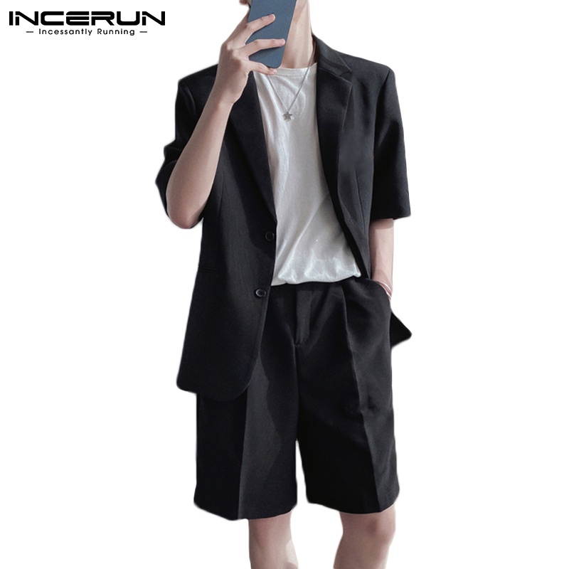 Bộ blazer áo ngắn tay + quần short INCERUN thời trang Hàn Quốc dành cho nam