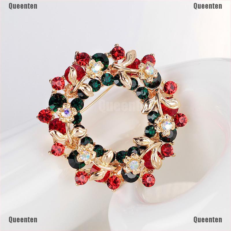 ★Queen★Hot Crystal Jewelry Round Garland Christmas Brooch Pin Party Gifts Santa Claus