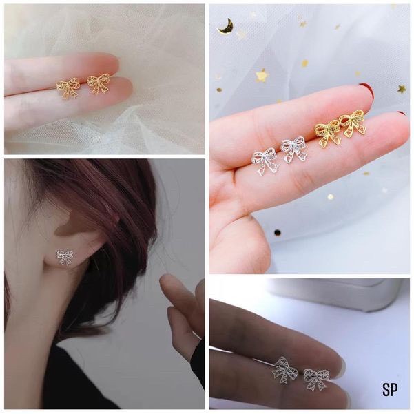 Bông tai nữ bạc bông tai nơ nhỏ xinh xắn LINH MIU SILVER