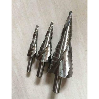 Bộ 3 mũi khoan bước tháp tầng thép gió HSS 4-32mm chủ yếu khoan nhôm.