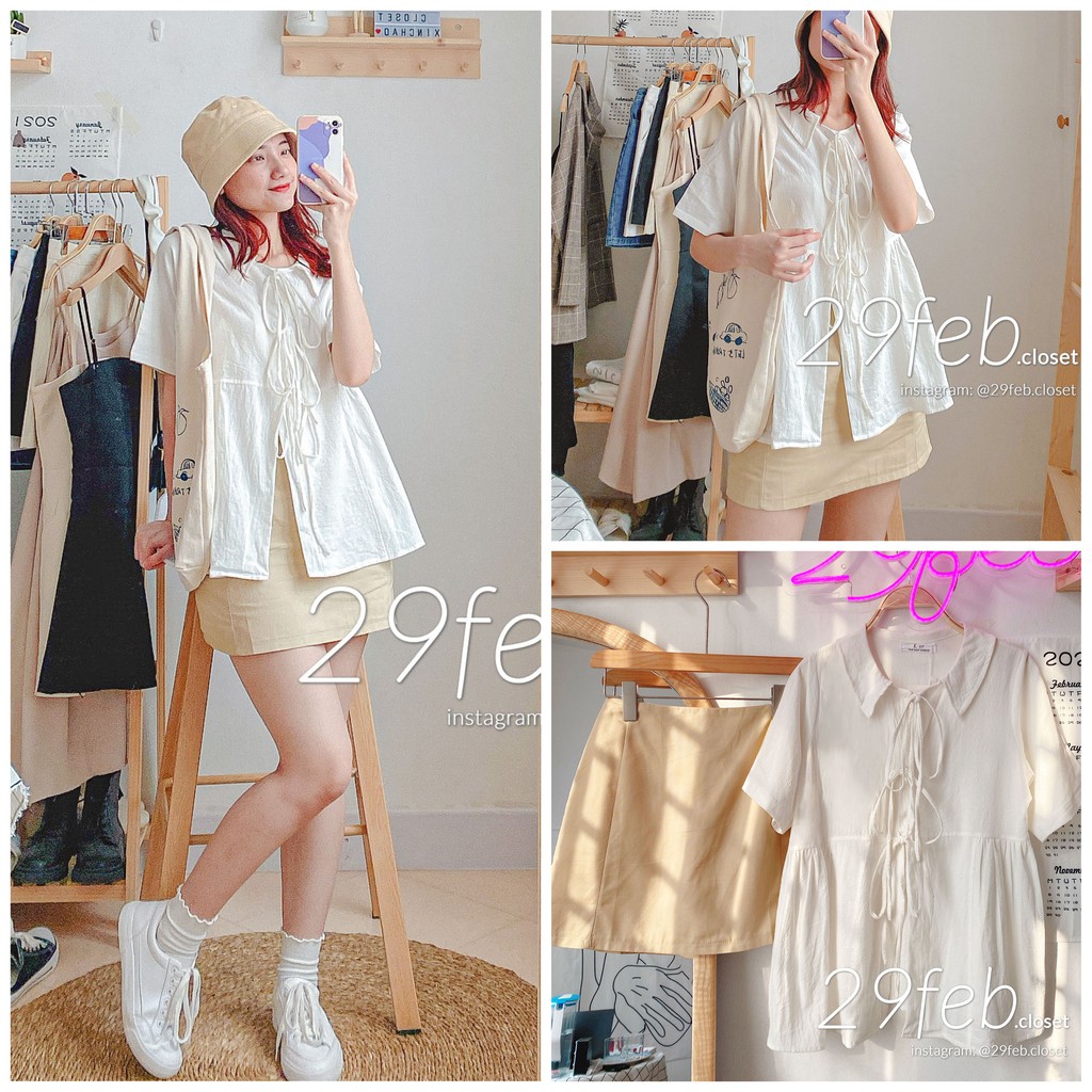 [Mã FAGREEN245 giảm 10% tối đa 30K đơn 99K] Set áo babydoll buộc dây kèm chân váy (Ảnh thật)