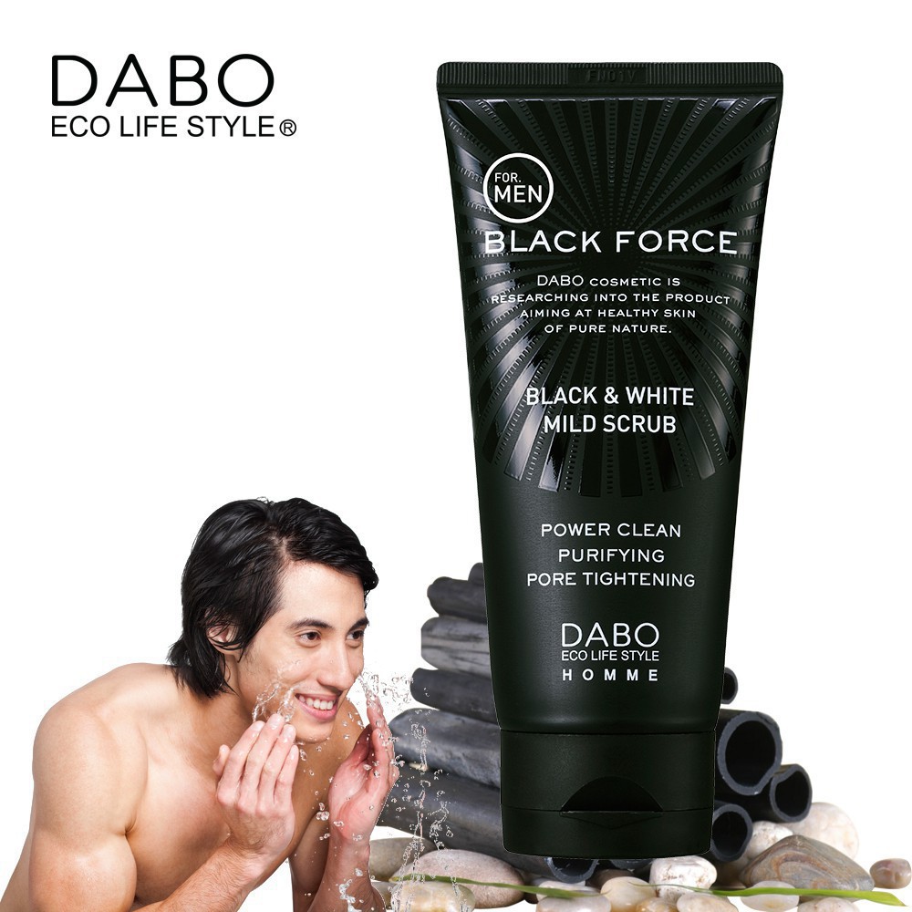 Sữa rửa mặt cao cấp dành cho nam Dabo Black Force Black & White Mild Scrub nhập khẩu chính hãng Hàn Quốc 120ml