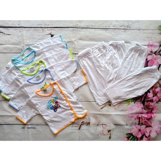 Bộ 5 áo bác sĩ bosini sơ sinh tay dài + 5 quần dài bosini trắng cho bé