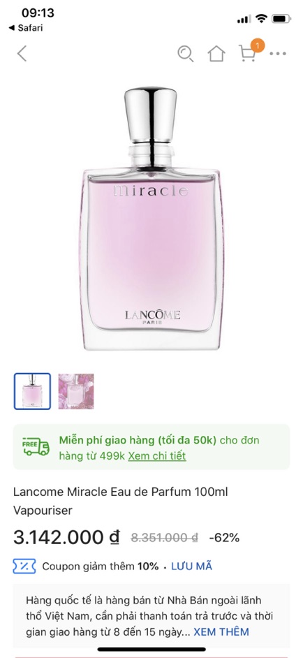 #Nước hoa Lancome Miracle Eau de Parfum 100ml Vapouriser. Hàng xách tay 🇦🇺