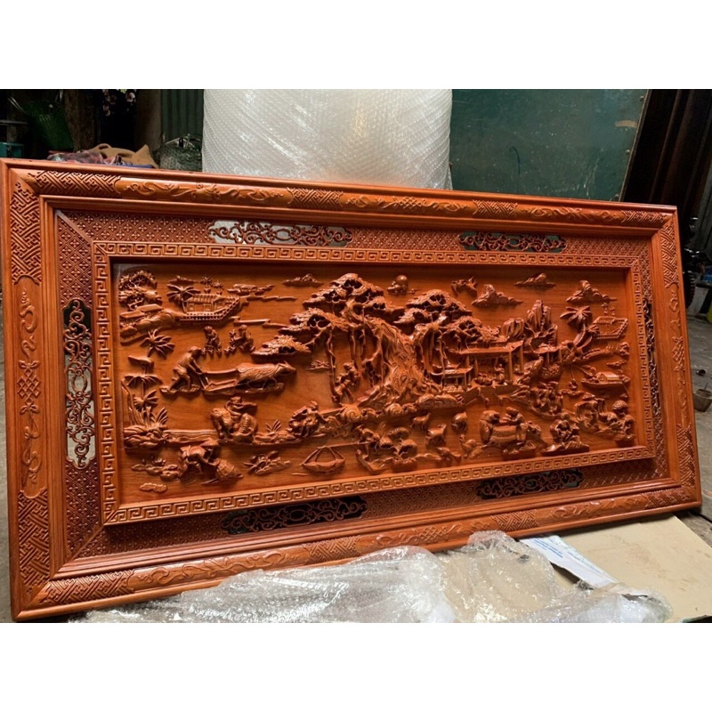 Tranh gỗ hương đồng quê rộng 197 cm . Tranh treo tường trang trí phong thuỷ gia đình, công ty , cửa hàng