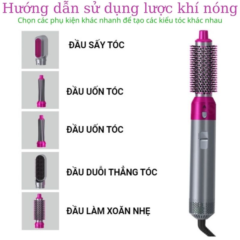 Máy làm tóc 5 in 1, máy sấy kiêm lược điện, duỗi, uốn tự động cao cấp 3 mức chỉnh nhiệt Hàn Quốc