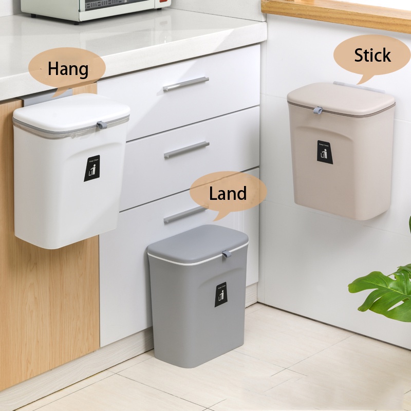 Thùng rác cài cánh tủ bếp, dán tường nhà vệ sinh có nắp đậy - Thùng rác treo gắn tủ bếp