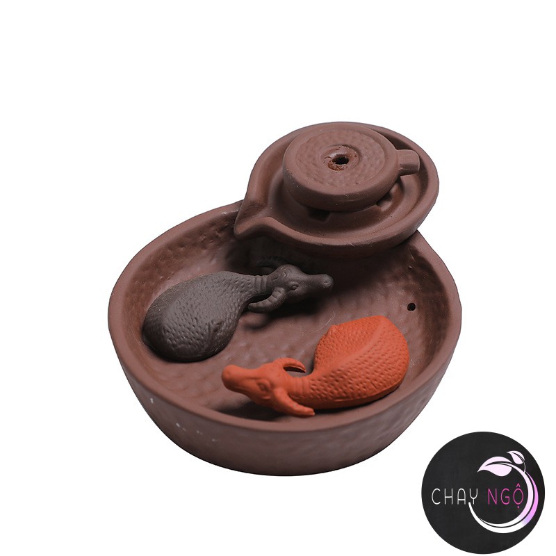 Thác khói trầm hương đốt trầm chảy ngược phong thủy Song Ngư (Cá Chép) – Song Ngưu (Trâu)