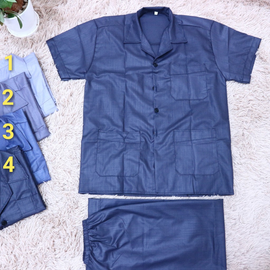 [Ảnh Thật] Bộ pijama trung niên trơn vải kate xước sang trọng (cộc tay), quần áo mặc nhà, bộ ngủ cho ông, cho bố -HàngVN | BigBuy360 - bigbuy360.vn