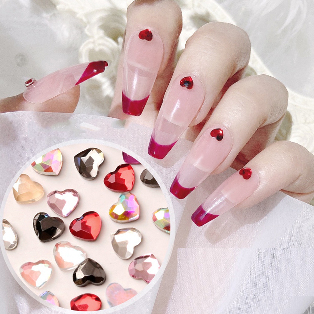[Hàng mới về] Bộ 10 Đá giả kim cương dán trang trí móng tay thủ công hình trái tim 3D hiệu ứng cực quang lấp lánh cho nữ