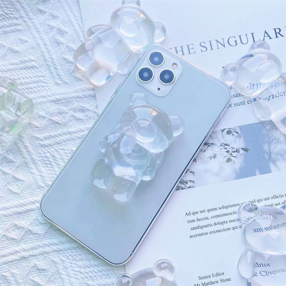 Giá Đỡ Điện Thoại Trong Suốt Họa Tiết Gấu Hoạt Hình 3D Phong Cách Hàn Quốc