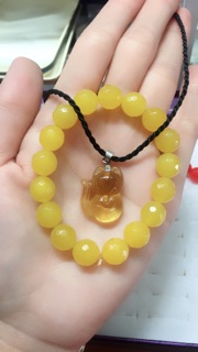Vòng tay+ dây chuyền mặt hồ ly đá