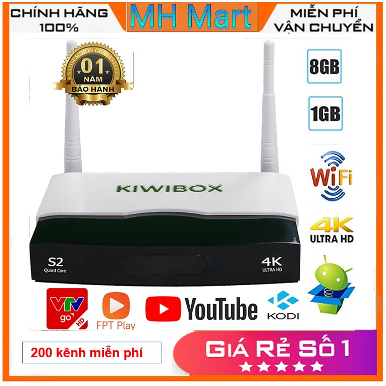 Android TV Box Kiwibox S2 nâng cấp dùng điều khiển giọng nói , Ram 1G , Rom 8G , truyền hình miễn phí - BH 1 năm