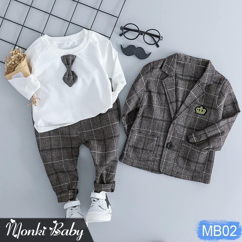 [THANH LÝ] - Set dáng vest 3 chi tiết cho bé trai, chất cotton dày dặn, phong cách Hàn Quốc, có ảnh thật tự chụp | MB02