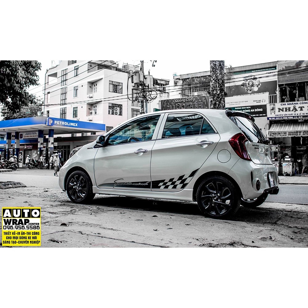 Tem họa tiết xe Morning Sport Mind - Tem họa tiết ô tô Kia, tem dán sườn xe thể thao