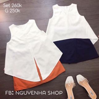 Set quần váy, áo xẻ đuôi tôm