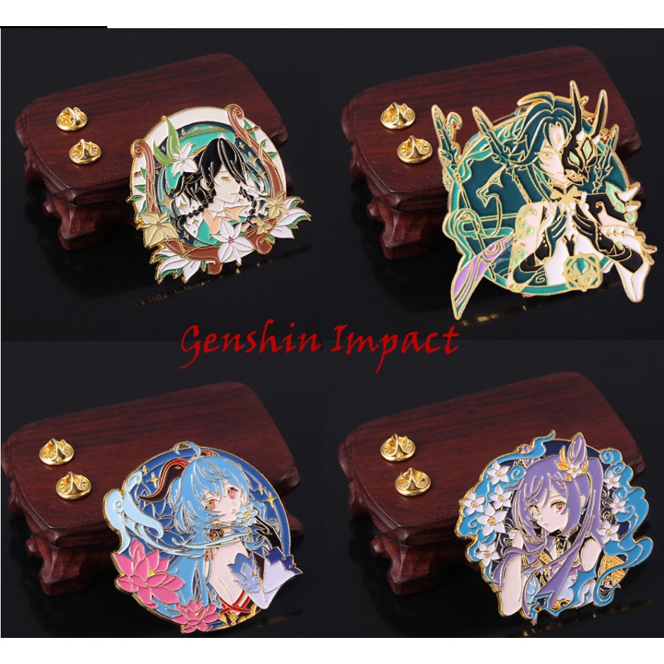 Anime genshin tác động ghim keqing wendy xiao nút kim loại huy hiệu cosplay ghim trâm