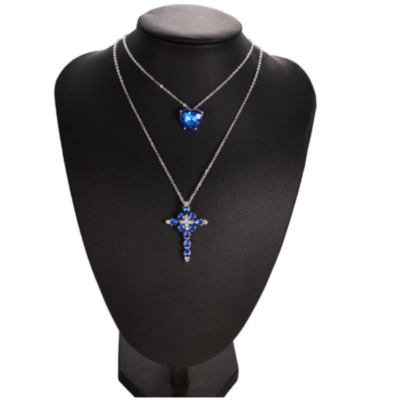 Dây chuyền nữ thời trang đính đá chữ thập, trái tim xanh cá tính
