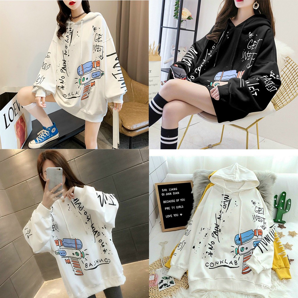 [Ảnh Thật] Áo Khoác Nỉ Hoodie Nữ Form Rộng Unisex Súng Nước Có Mũ Vải Nỉ Ulzzang Free Size 70kg AK67 Thùy Dương Fashion