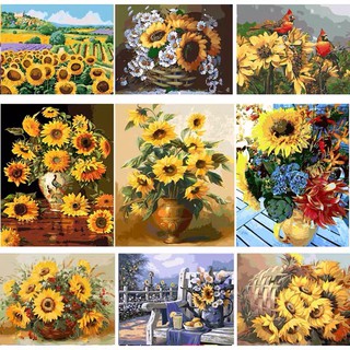 Tranh sơn dầu số hoá tự tô màu theo số có khung - [Hoa hướng dương] (40*50cm)