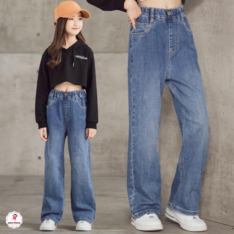 Quần jean ống rộng cho bé gái 3 - 12 tuổi☑️ Quần ống rộng cho bé gái mập 35kg, 40kg, 45kg☑️ Thời trang đi học