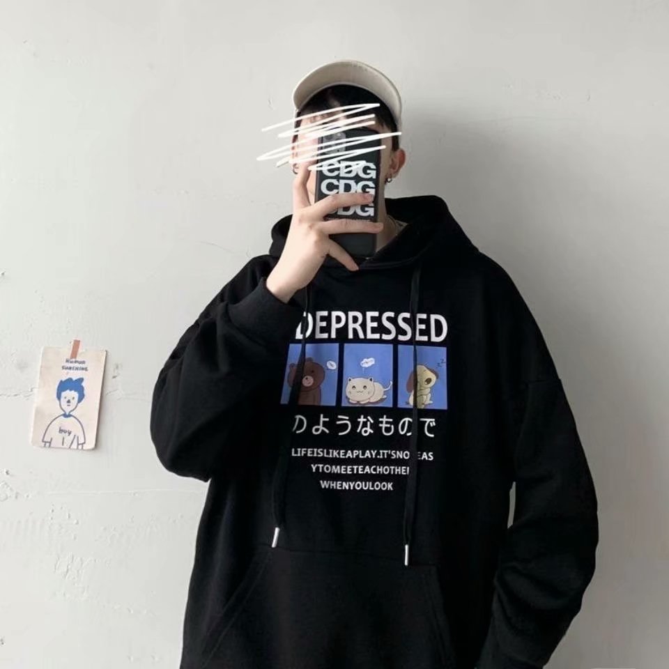 Áo hoodie tay dài dáng rộng in hình hoạt hình gồm 3 màu sắc | BigBuy360 - bigbuy360.vn