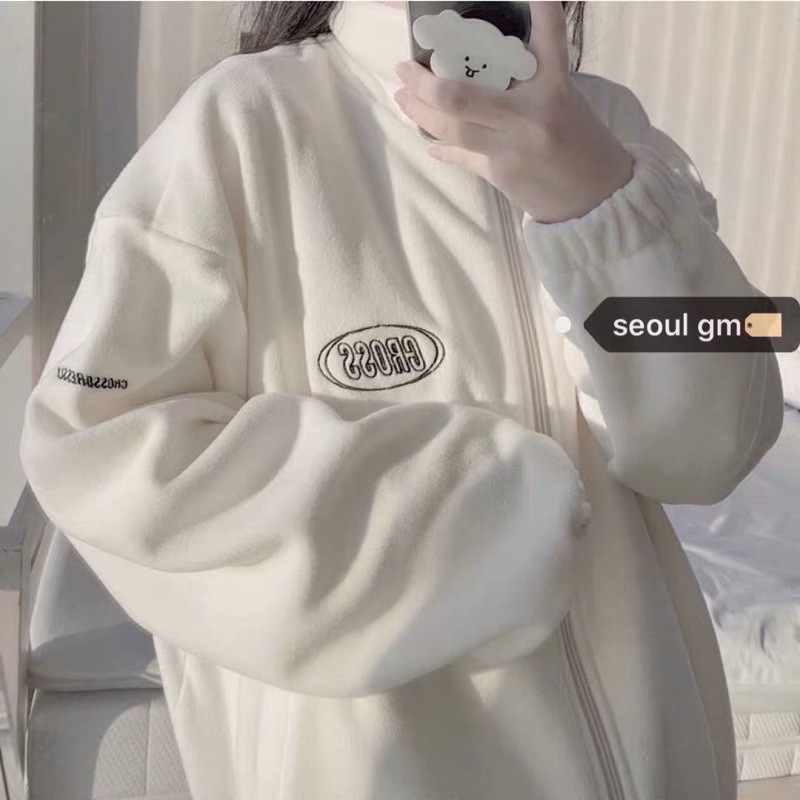 Áo Khoác Cross Nỉ Bông Trắng Ulzzang Seoul Dodo18Home