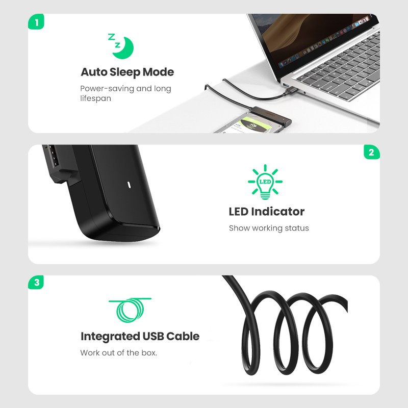 Ugreen Bộ Chuyển Đổi USB 3.0 Sang SATA Cho Ổ Cứng 2.5 '' HDD / SSD 5Gbps SATA Kèm Dây Cáp 50cm