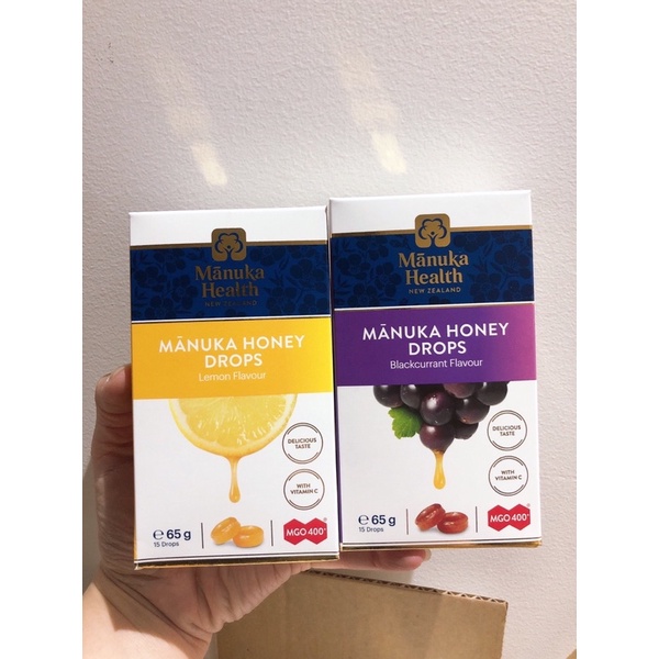 Kẹo Ngậm Mật Ong Manuka Honey Drops Lemon Flavour Vị Chanh, Vị Nho MGO 400+ -65g-15 Viên
