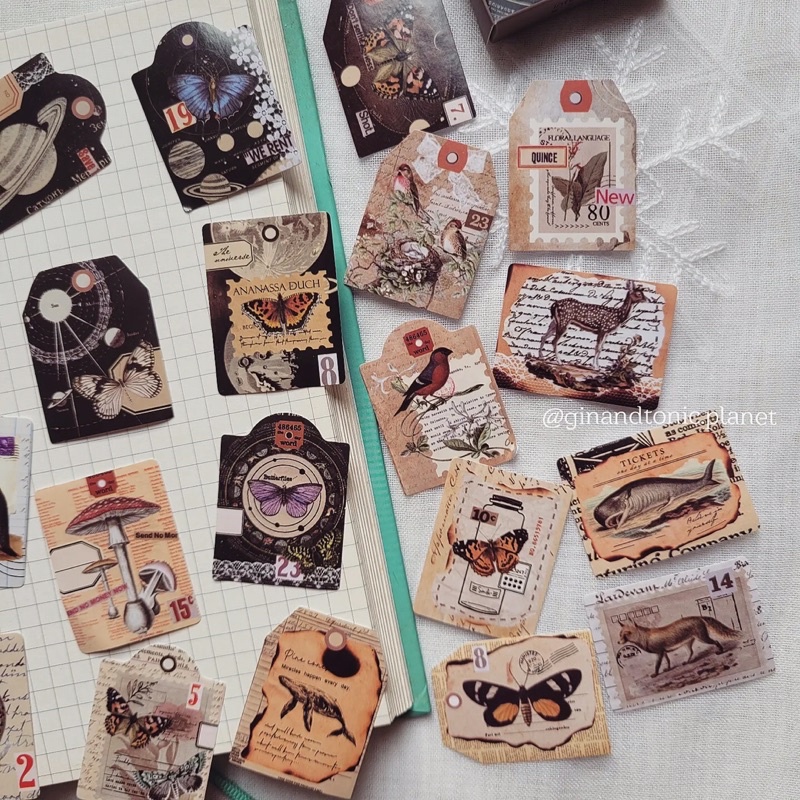 Set 23 sticker thực vật và quote dùng trang trí junk journal và vintage journal - ginandtonic