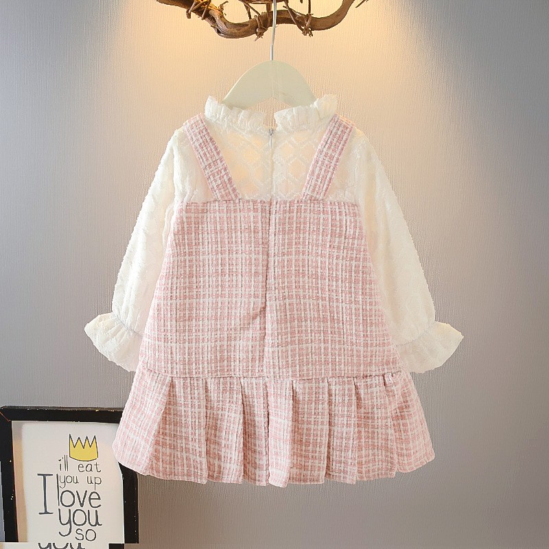 Váy thu đông bé gái size 10-20kg chất dạ kẻ phối nơ đuôi cá siêu đẹp VT50