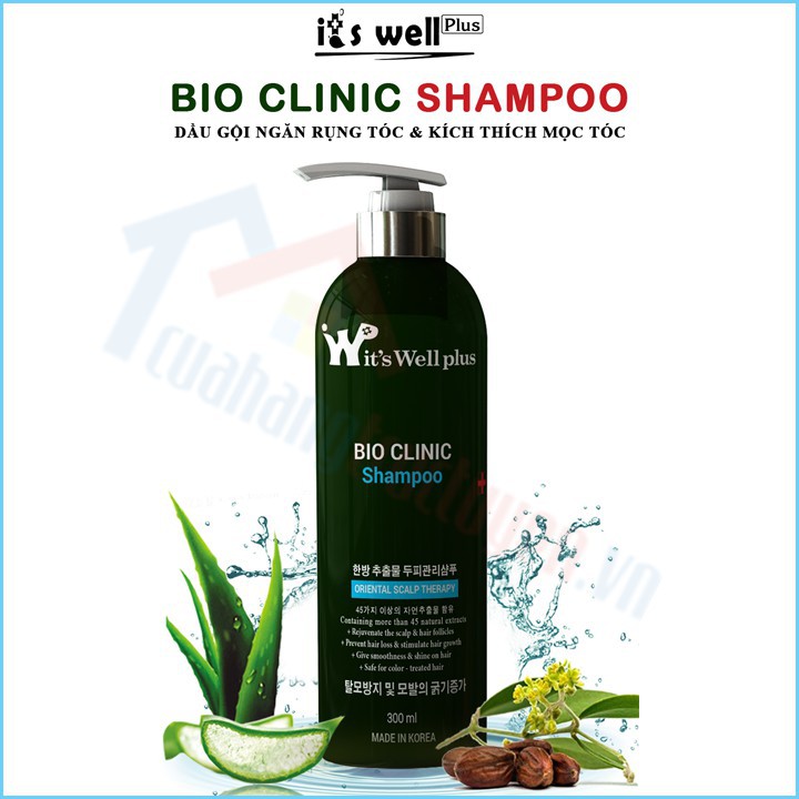 [CHÍNH HÃNG] Dầu gội trị rụng tóc và kích thích mọc tóc Bio Clinic Shampoo It's Well Plus Chai 300ml | Sạch Khỏe Da Đầu
