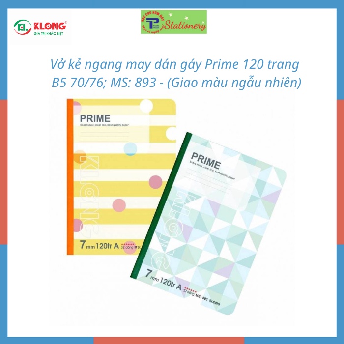 Vở kẻ ngang PRIME khổ B5 Klong - 80, 120, 200 trang; Ms: 892,893,894