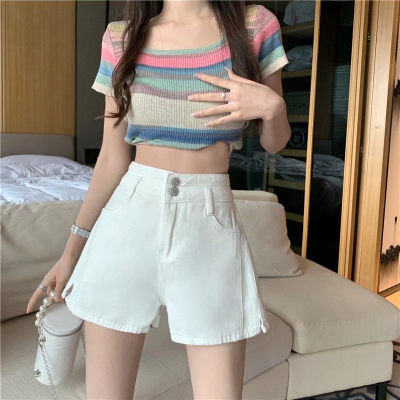 Quần Short Denim Lưng Cao Ống Rộng Thời Trang Mùa Hè Hàn Quốc Dành Cho Nữ