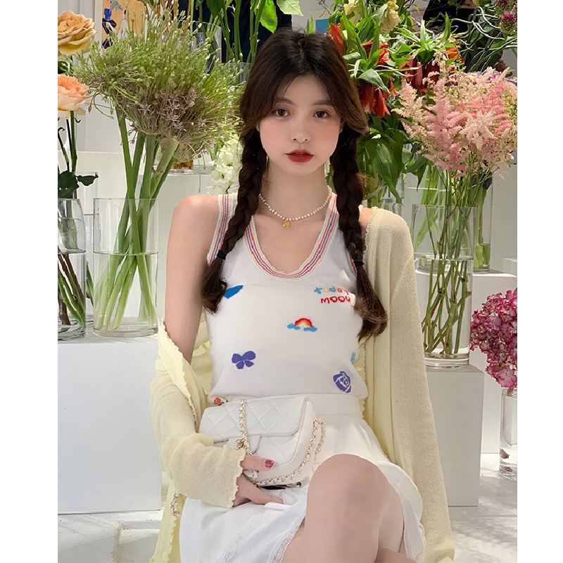 Áo croptop XIAOZHAINV không tay thêu họa tiết phong cách Hàn Quốc thời trang mùa hè cho nữ