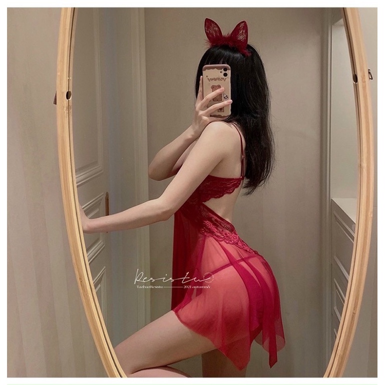 Váy hai dây xuyên thấu có gọng, kèm quần lót, hàng QCCC  SP049