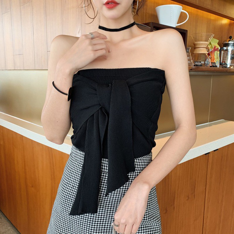 Áo ống dệt kim thiết kế dây đan chéo quyến rũ