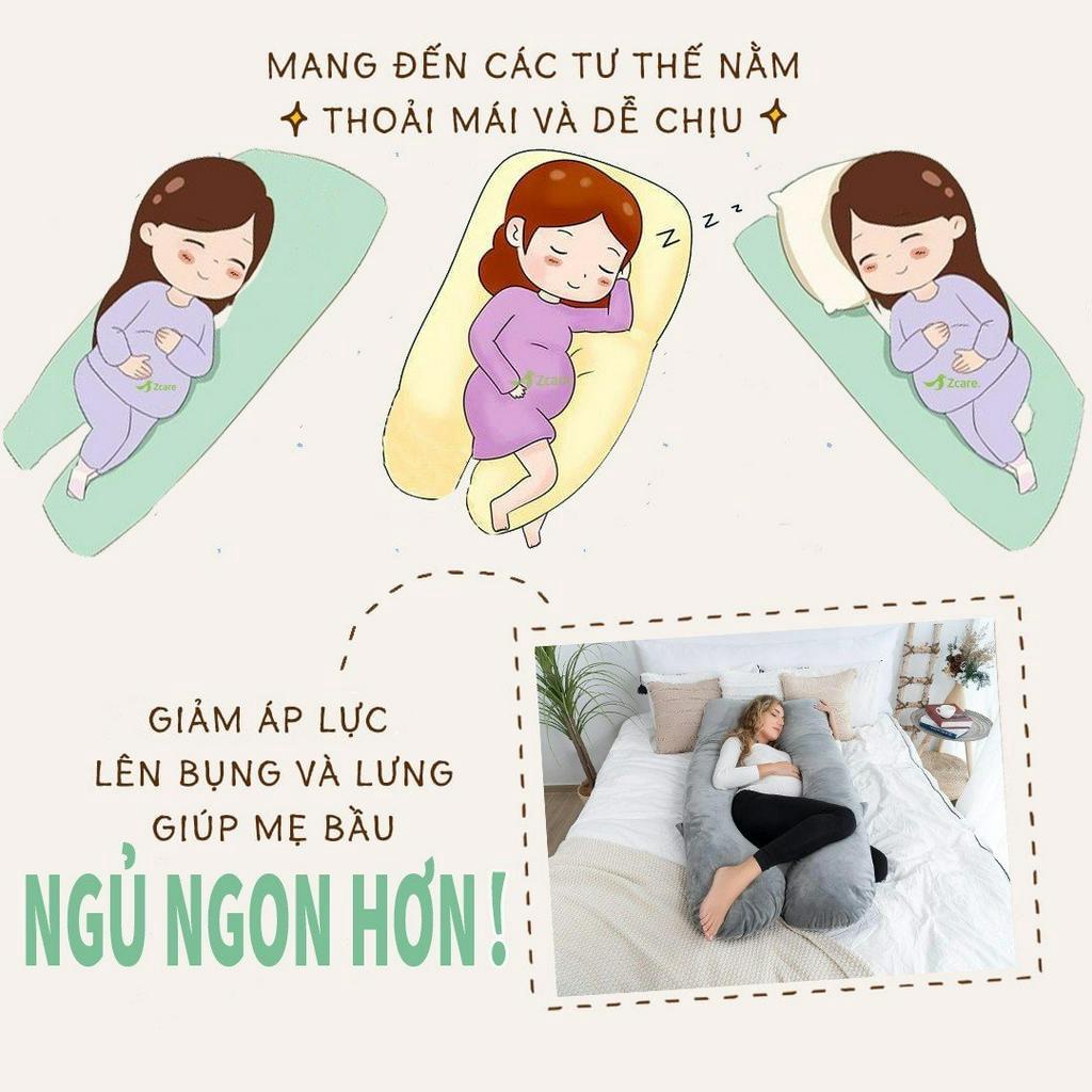 Gối Chữ U Bà Bầu Zcare UB95 , Áo Gối Chất Liệu Sợi Bông Tự Nhiên