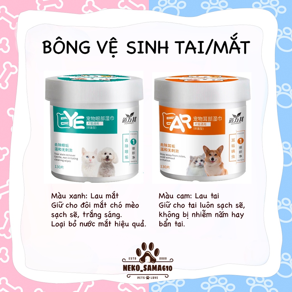 Bông lau vệ sinh vết ố mắt, vệ sinh tai cho chó mèo