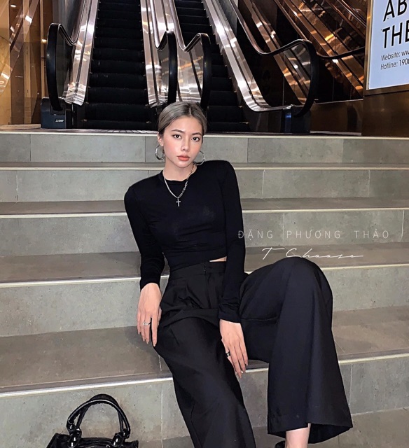 Set bộ thun áo croptop tay dài kèm quần culotes sang chảnh