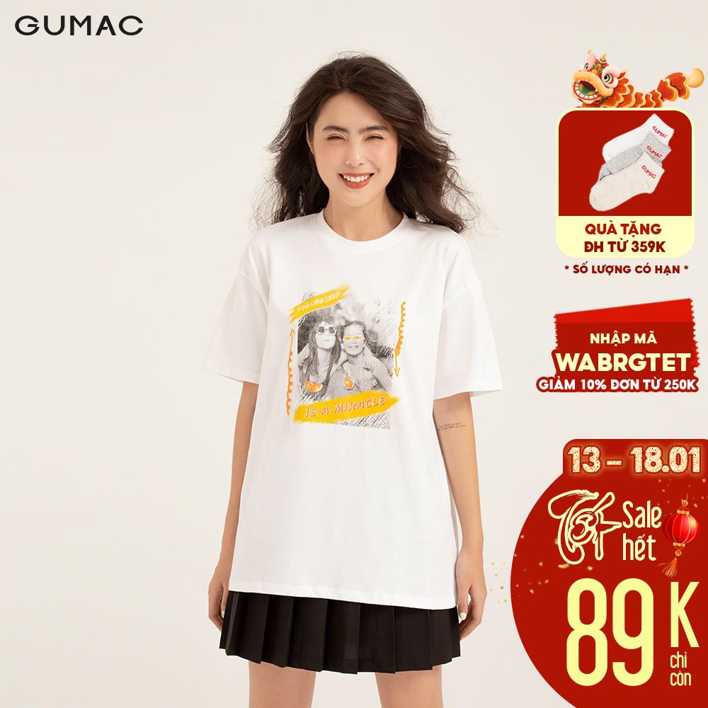 [Mã WABRGU50 giảm 10% đơn 250K] Áo thun nữ in cô gái GUMAC đủ màu thiết kế basic năng động, trẻ trung ATB153