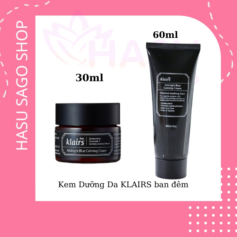 Kem dưỡng phục hồi da ban đêm Klairs Midnight Blue Calming Cream hộp 30g và tuýp 60ml