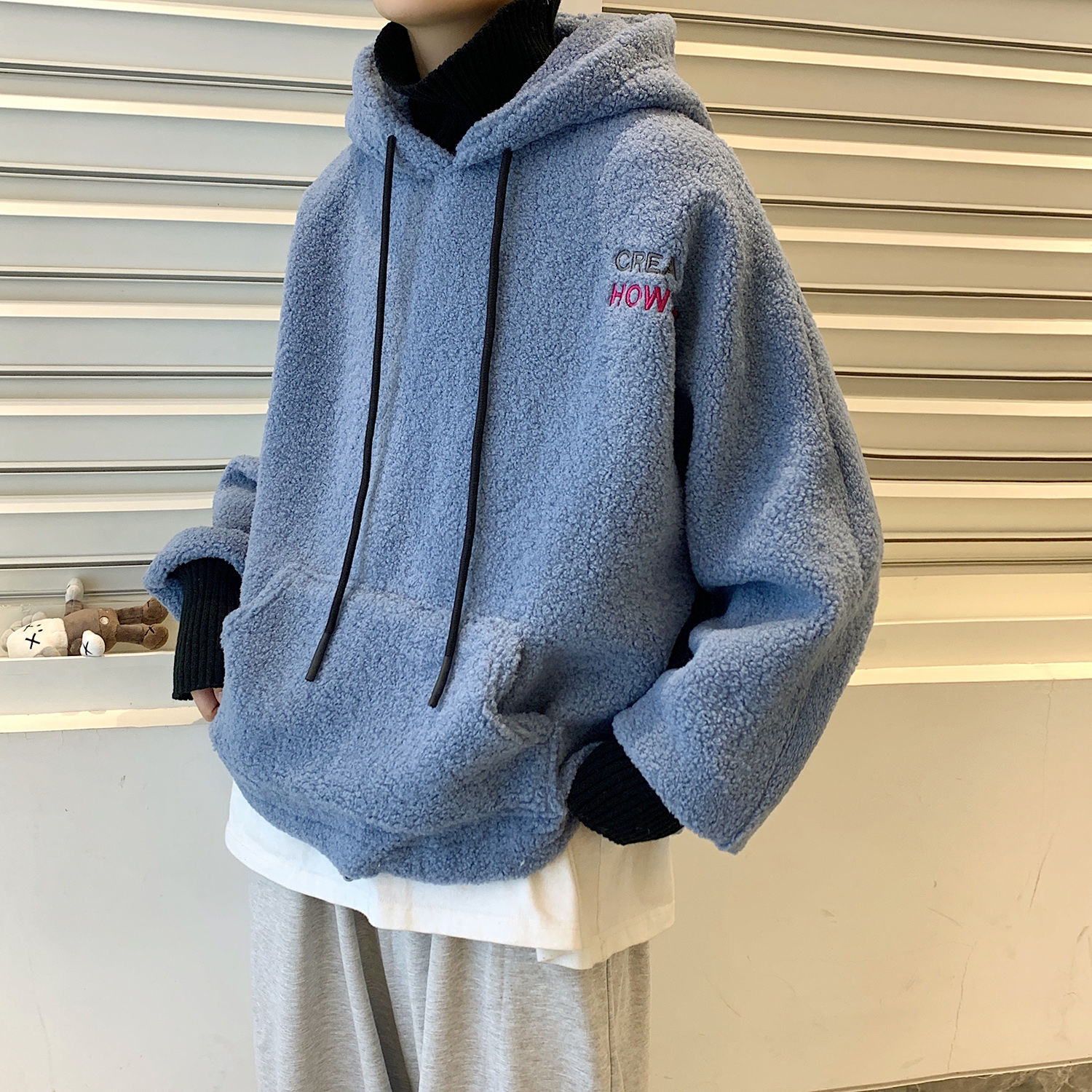 Áo Hoodie Lót Nhung Lông Cừu Ấm Áp Trẻ Trung Phong Cách Hàn Quốc Cho Nam