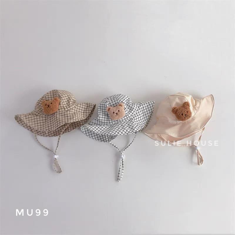 Mũ rộng vành thêu gấu có dây buộc - MU99