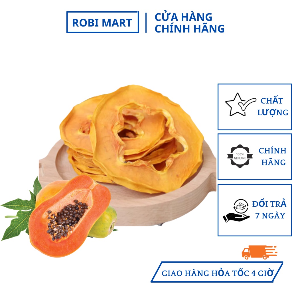 Đu đủ thái lát sấy lạnh Robi Mart 20g - Hàng loại 1 lát đẹp chính hãng